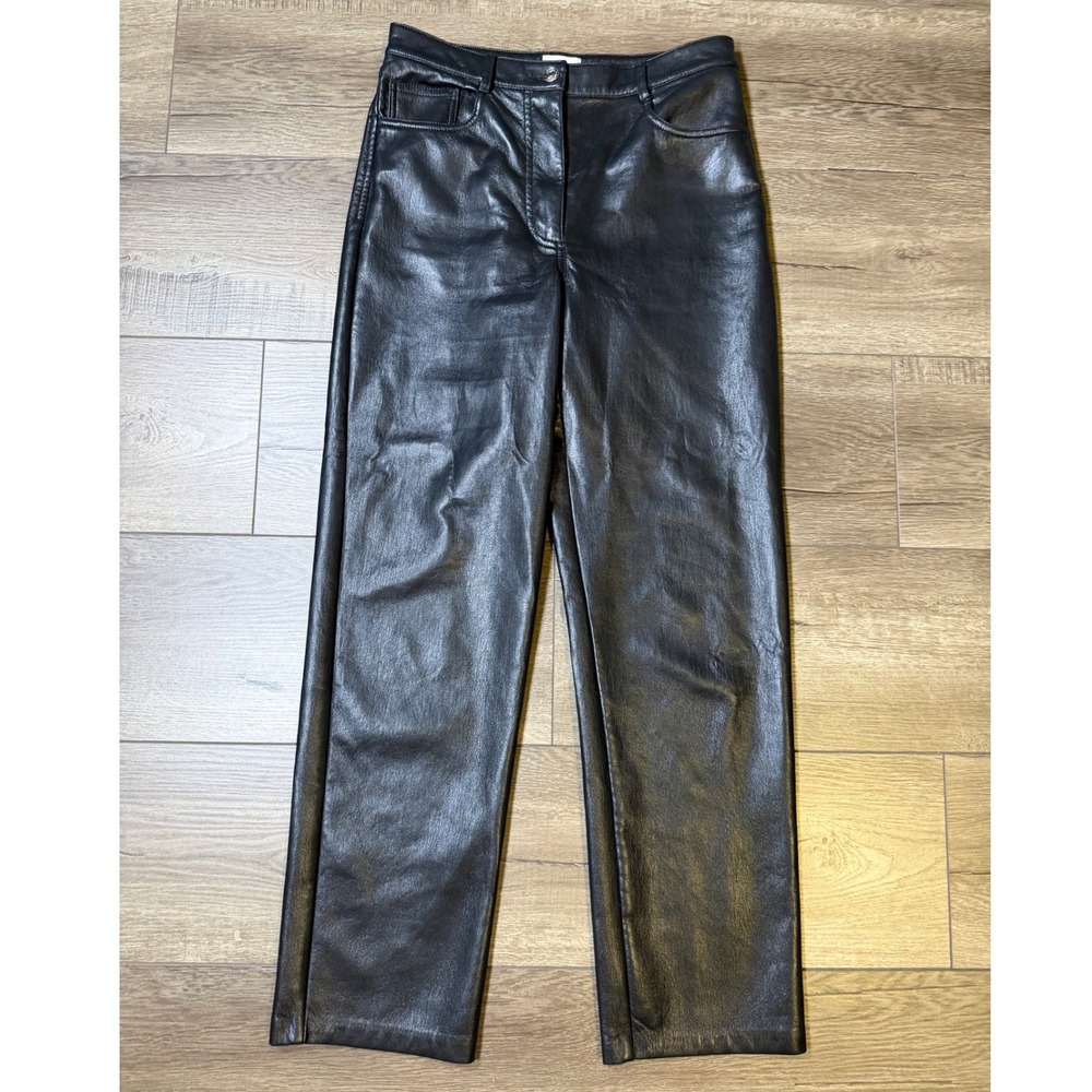 Wilfred Aritzia Melina Black Vegan Faux Leather Straight Leg Pants Size 4